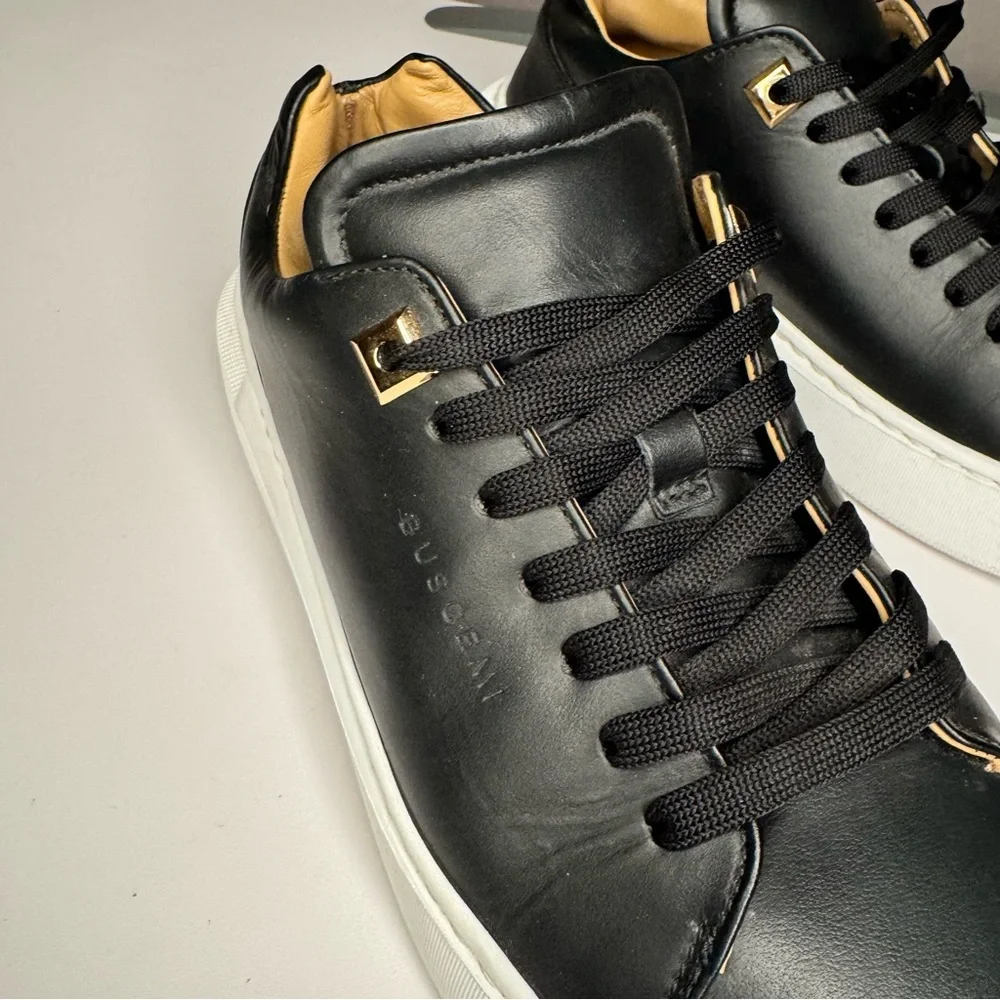 Buscemi Black Italian Leather White Sole Low Top Sneakers w/ Tan Lining Size 38 - Picture 7 of 16